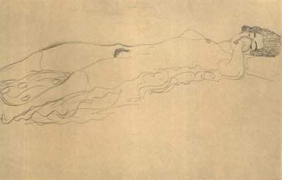 Reclining Nude Facing Right by Gustav Klimt